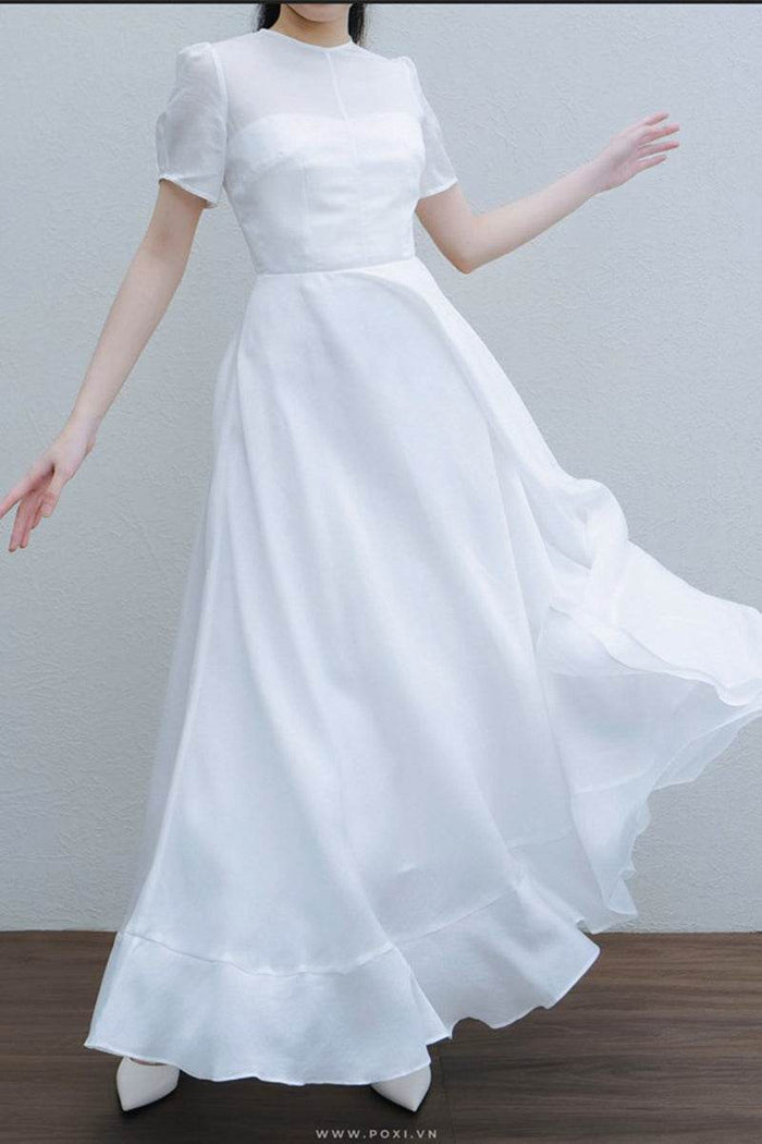 A-Line Ankle Length Chiffon Little White Dress 100043 - COCOMELODY