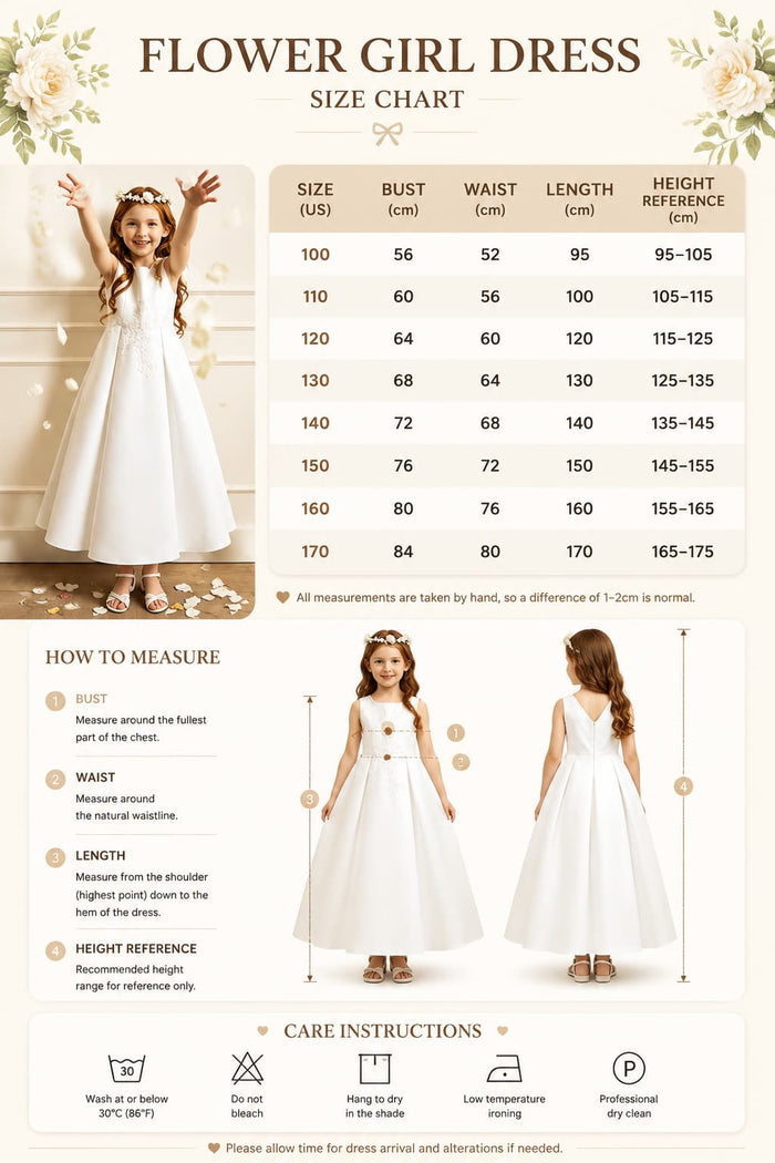 A-Line Ankle Length Satin Square Neck Appliques Flower Girl Dresses 1061417986274