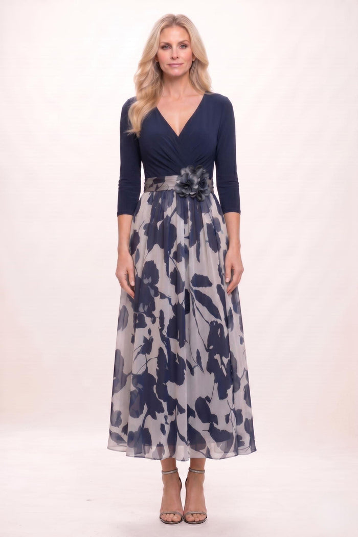 A-Line Ankle Length Stretch Satin Printed Chiffon Mother of the Bride Dress CM0444