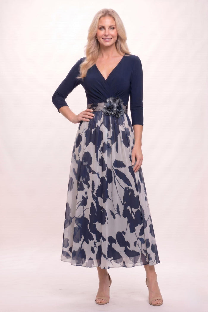 A-Line Ankle Length Stretch Satin Printed Chiffon Mother of the Bride Dress CM0444