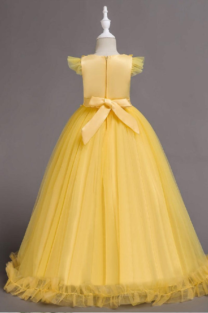 A-Line Cap Sleeve Lace Applique Tulle Floor Length Flower Girl Dresses 1031527052172