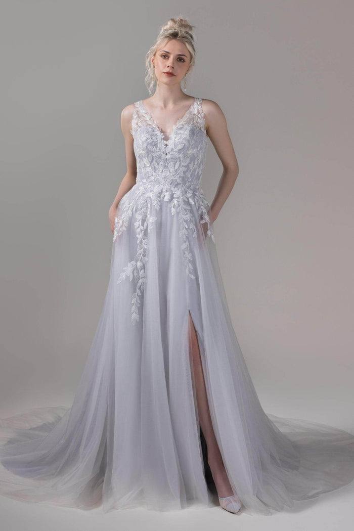 A-Line Chapel Train Lace Tulle Wedding Dress CW2810CR - COCOMELODY