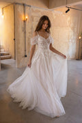 A-Line Chapel Train Lace Tulle Wedding Dress CW3127