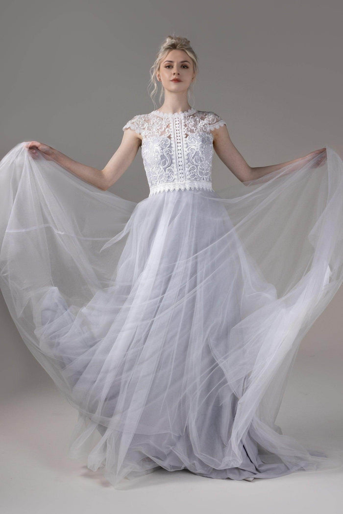 A-Line Court Train Lace Tulle Wedding Dress CW2812CR - COCOMELODY