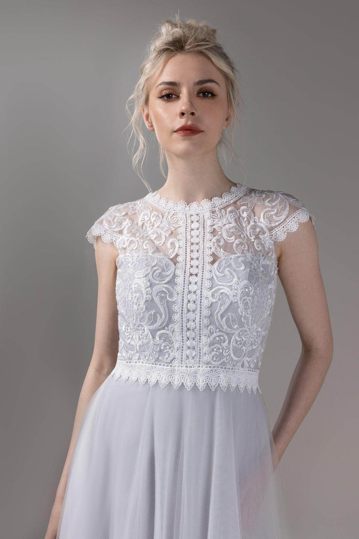 A-Line Court Train Lace Tulle Wedding Dress CW2812CR - COCOMELODY