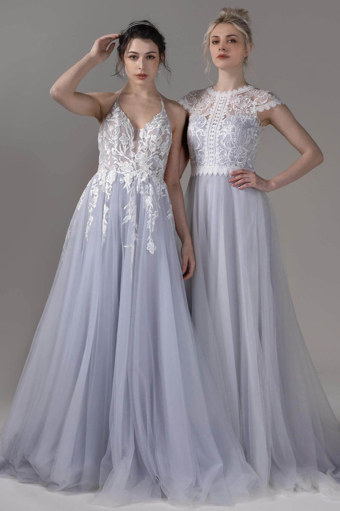 A-Line Court Train Lace Tulle Wedding Dress CW2812CR - COCOMELODY