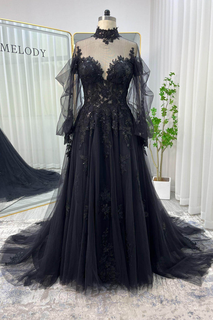 A-Line Court Train Lace Tulle Wedding Dress CW3156 - COCOMELODY