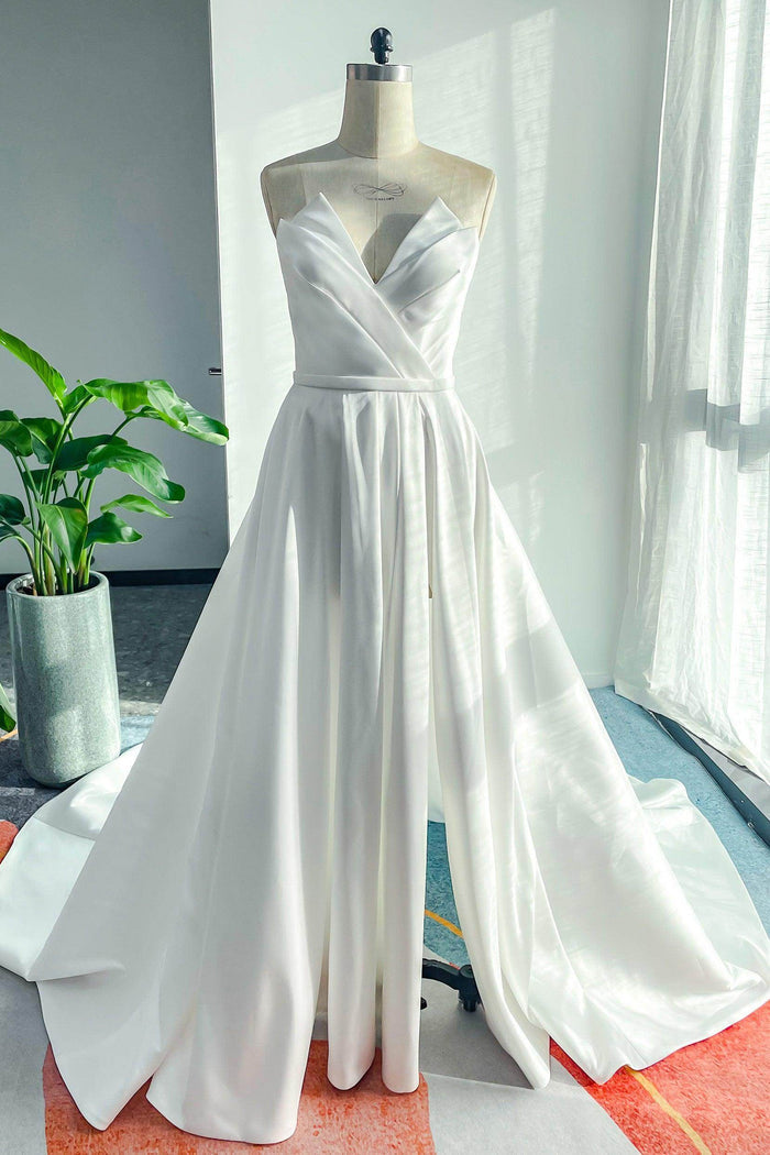 A-Line Court Train Mikado Wedding Dress CW3126 - COCOMELODY