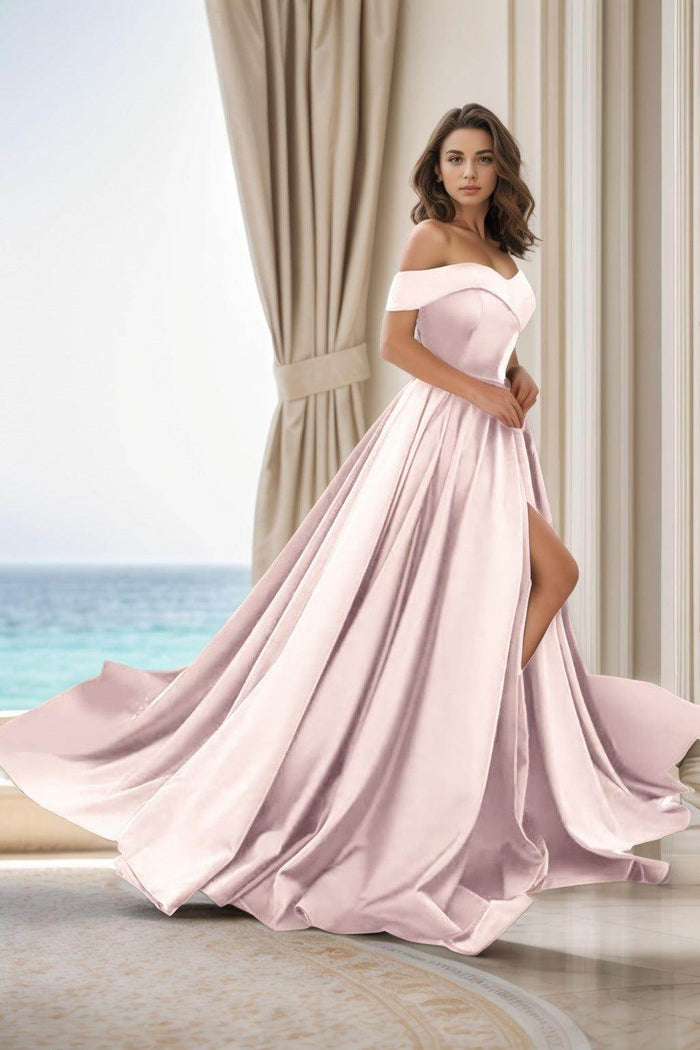 A-Line Court Train Satin Prom Dress CS0405 - COCOMELODY