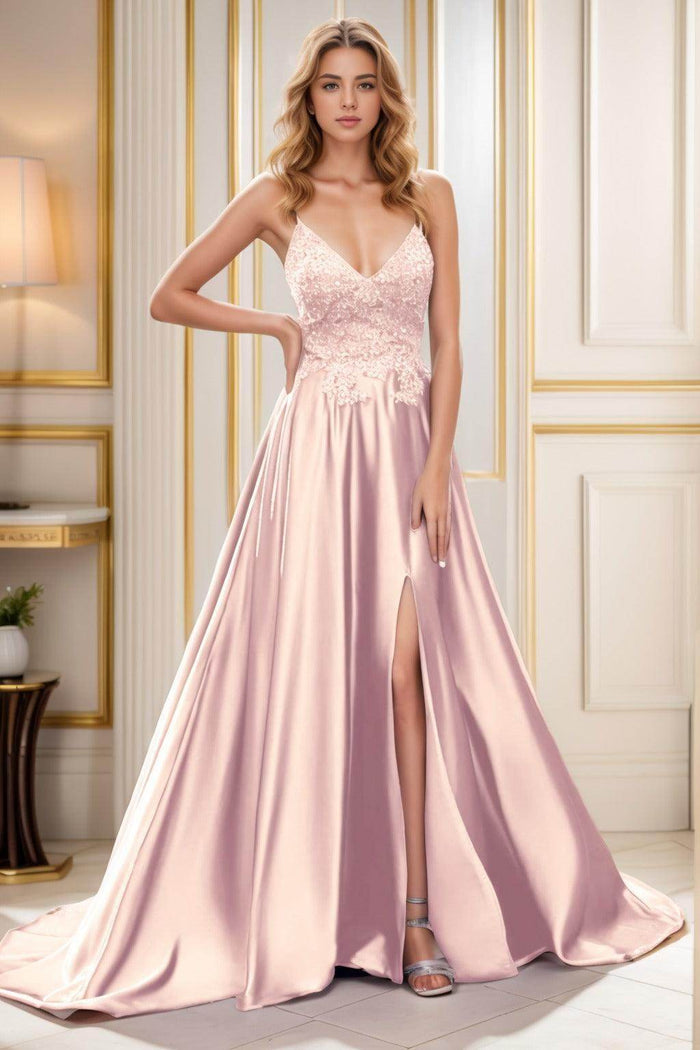 A-Line Court Train Satin Prom Dress CS0460 - COCOMELODY