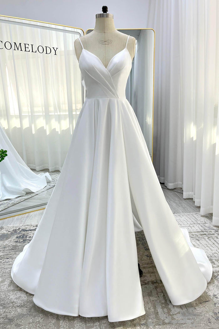 A-Line Court Train Satin Tulle Wedding Dress CW3336 - COCOMELODY