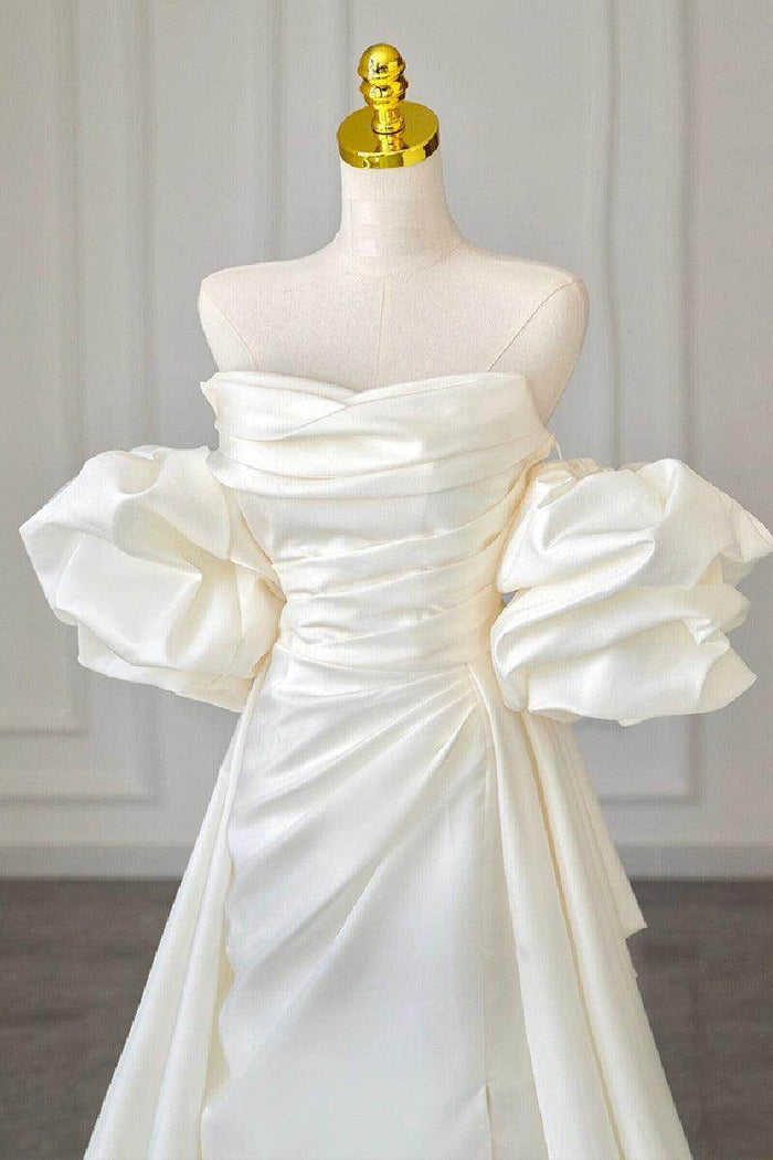 A-Line Court Train Satin Wedding Dress 768070969187 - COCOMELODY