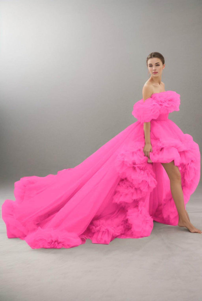 A-Line Court Train Tulle Prom Dress CS0406 - COCOMELODY