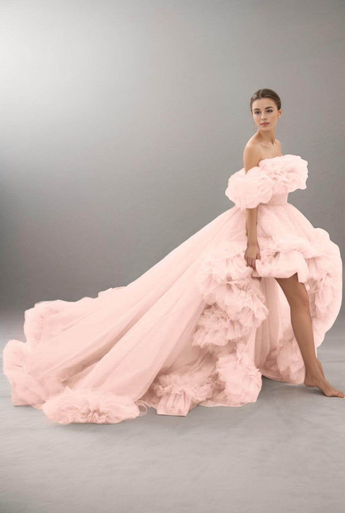 A-Line Court Train Tulle Prom Dress CS0406 - COCOMELODY