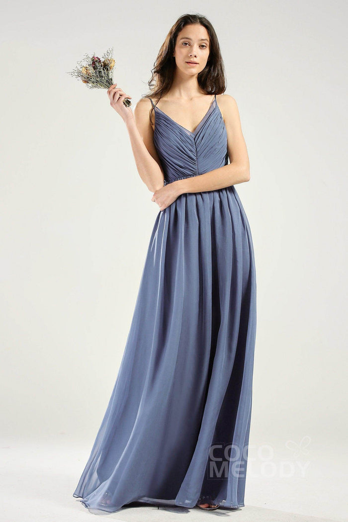 A-Line Floor Length Chiffon Bridesmaid Dress CB0642 - COCOMELODY