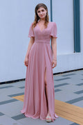 A-Line Floor Length Chiffon Bridesmaid Dress CB0719 - COCOMELODY