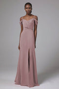 A-Line Floor Length Chiffon Bridesmaid Dress Formal Dresses CB0412CR - COCOMELODY