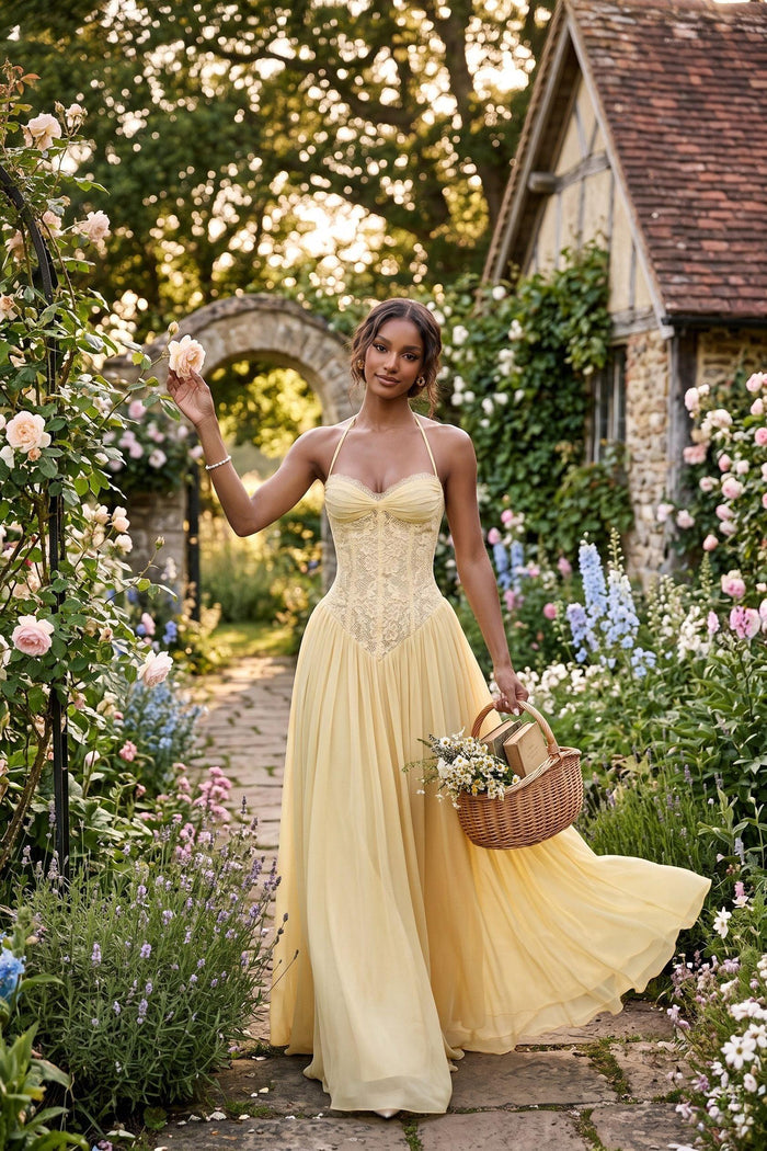 A-Line Floor-length Chiffon Lace Bridesmaid Dress CG0337BM