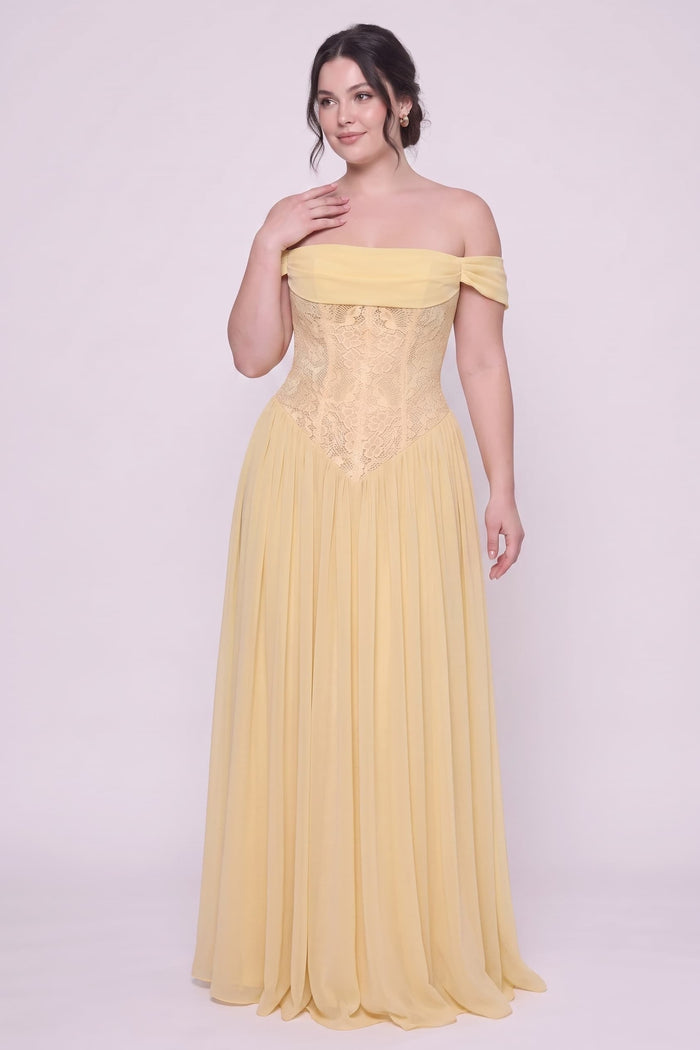A-Line Floor-length Chiffon Lace Bridesmaid Dress CG0338BM