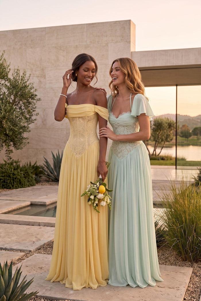 A-Line Floor-length Chiffon Lace Bridesmaid Dress CG0338BM