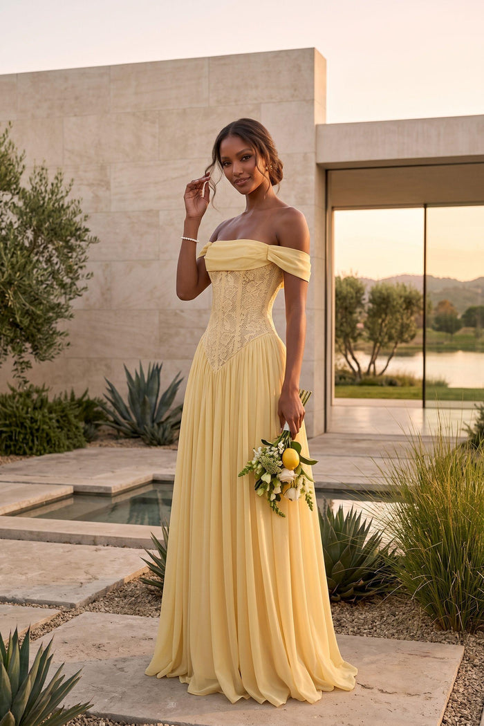 A-Line Floor-length Chiffon Lace Bridesmaid Dress CG0338BM