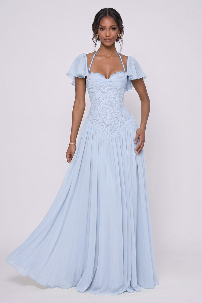 A-Line Floor-length Chiffon Lace Bridesmaid Dress CG0347BM