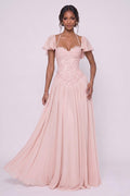 A-Line Floor-length Chiffon Lace Wedding Guest Dress CG0347