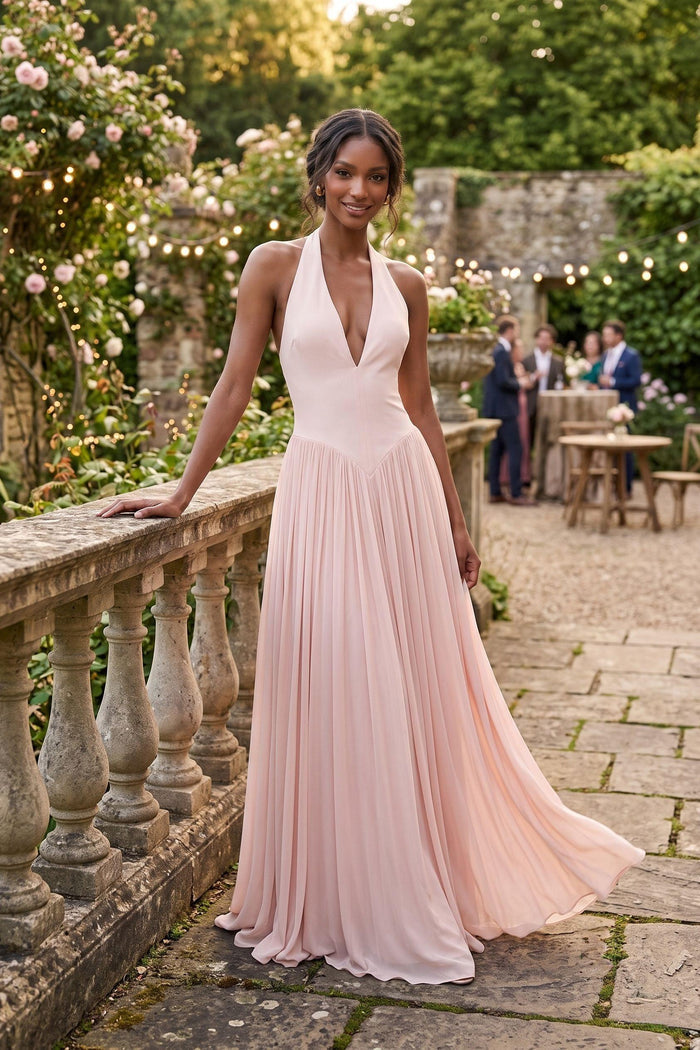 A-Line Floor-length Elastic Cloth Chiffon Bridesmaid Dress CG0344BM