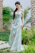 A-Line Floor Length Print Bridesmaid Dress CB0705 - COCOMELODY