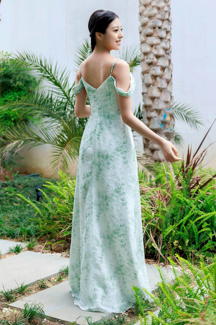 A-Line Floor Length Print Bridesmaid Dress CB0705 - COCOMELODY