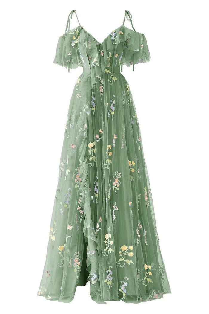 A-Line Floor Length Print Prom Dress CS0441 - COCOMELODY