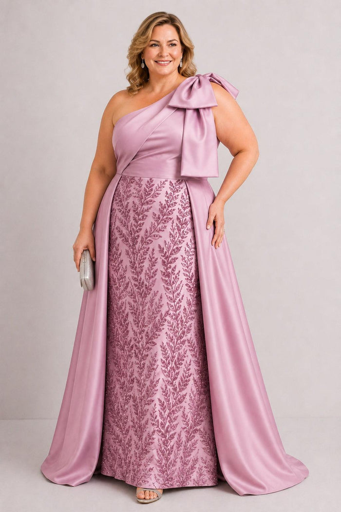 A-Line Floor Length Satin Lace Mother of the Bride Dress CM0470