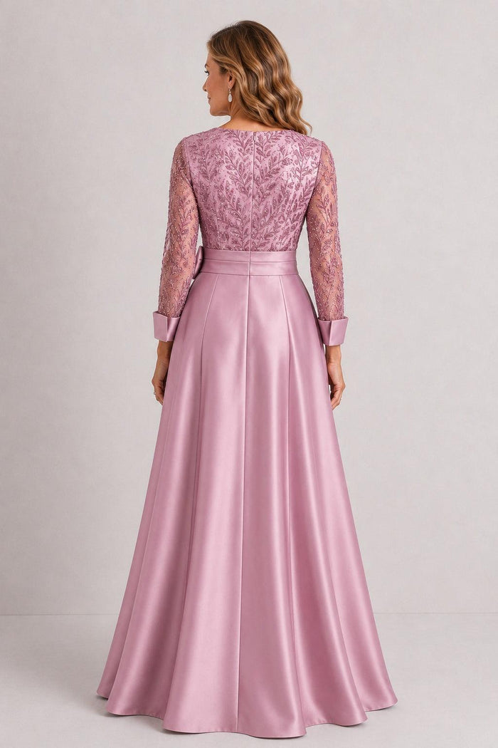 A-Line Floor Length Satin Lace Mother of the Bride Dress CM0472