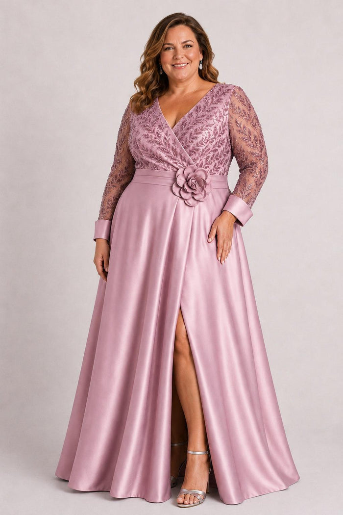A-Line Floor Length Satin Lace Mother of the Bride Dress CM0472