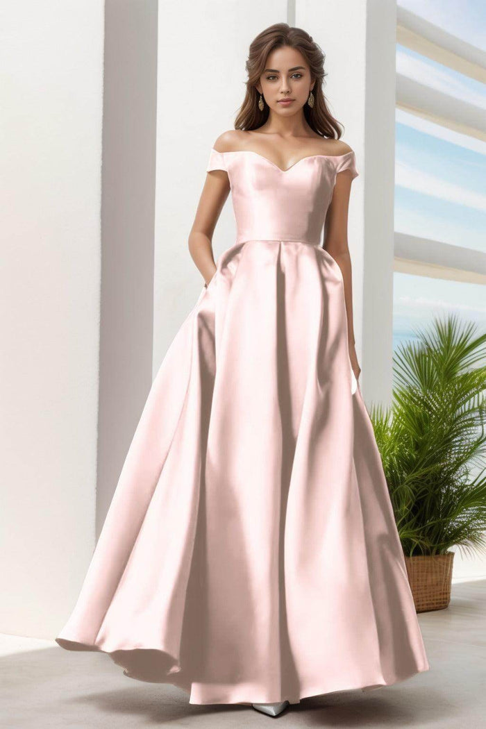 A-Line Floor Length Satin Prom Dress CS0408 - COCOMELODY