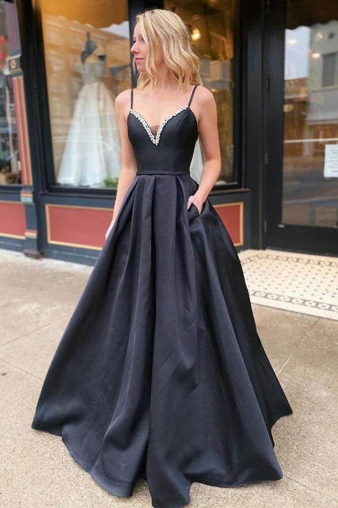 A-Line Floor Length Satin Prom Dress CS0451 - COCOMELODY