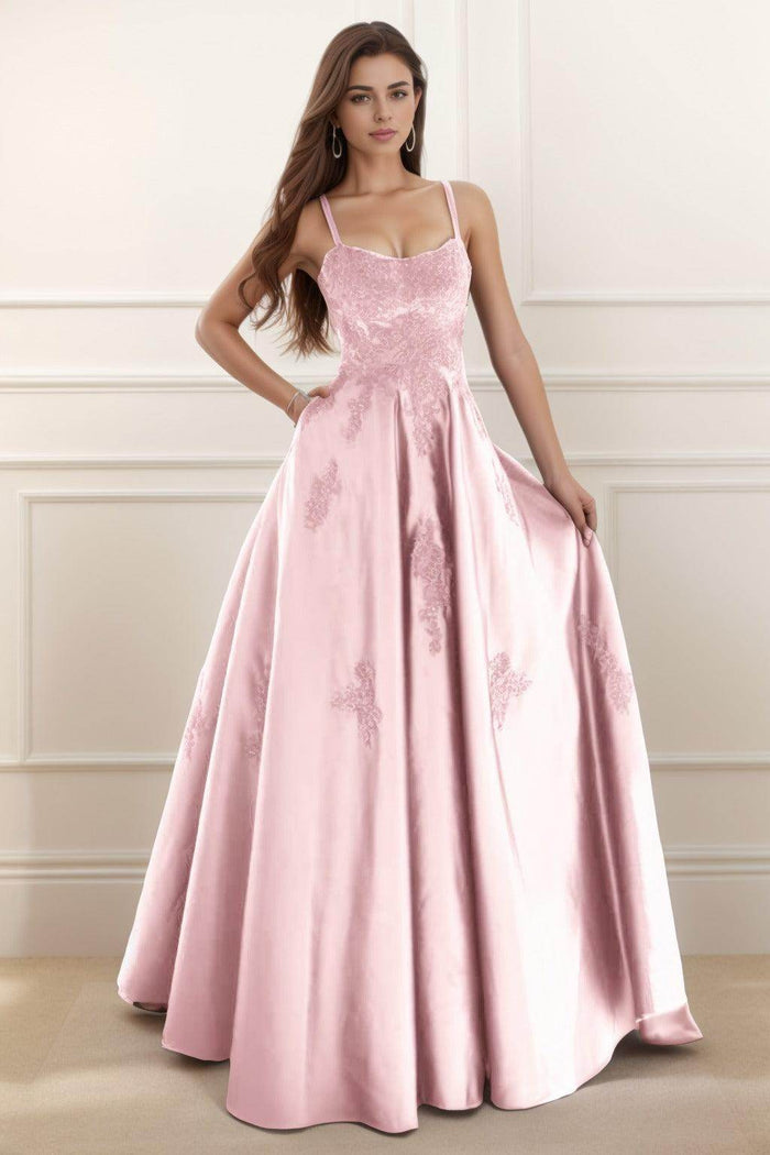 A-Line Floor Length Satin Prom Dress CS0458 - COCOMELODY