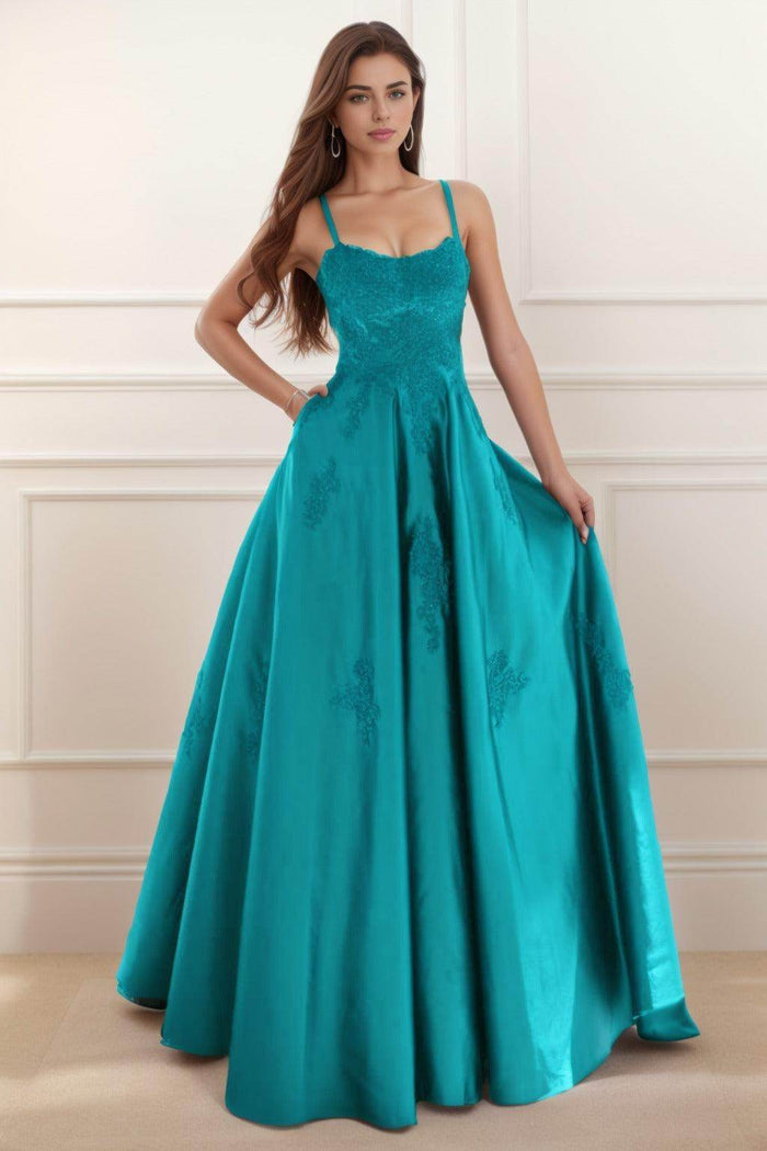 A-Line Floor Length Satin Prom Dress CS0458 - COCOMELODY