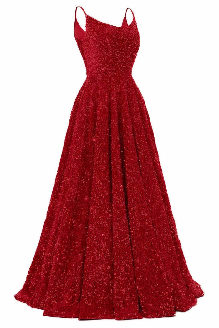 A-Line Floor Length Sequined Prom Dress CS0411 - COCOMELODY