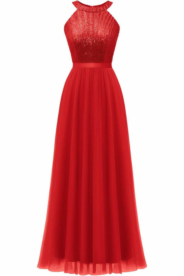 A-Line Floor Length Sequined Prom Dress CS0422 - COCOMELODY