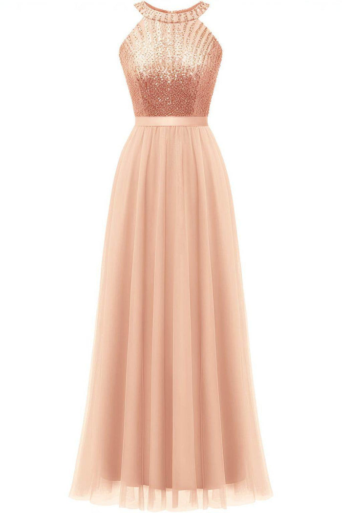 A-Line Floor Length Sequined Prom Dress CS0422 - COCOMELODY