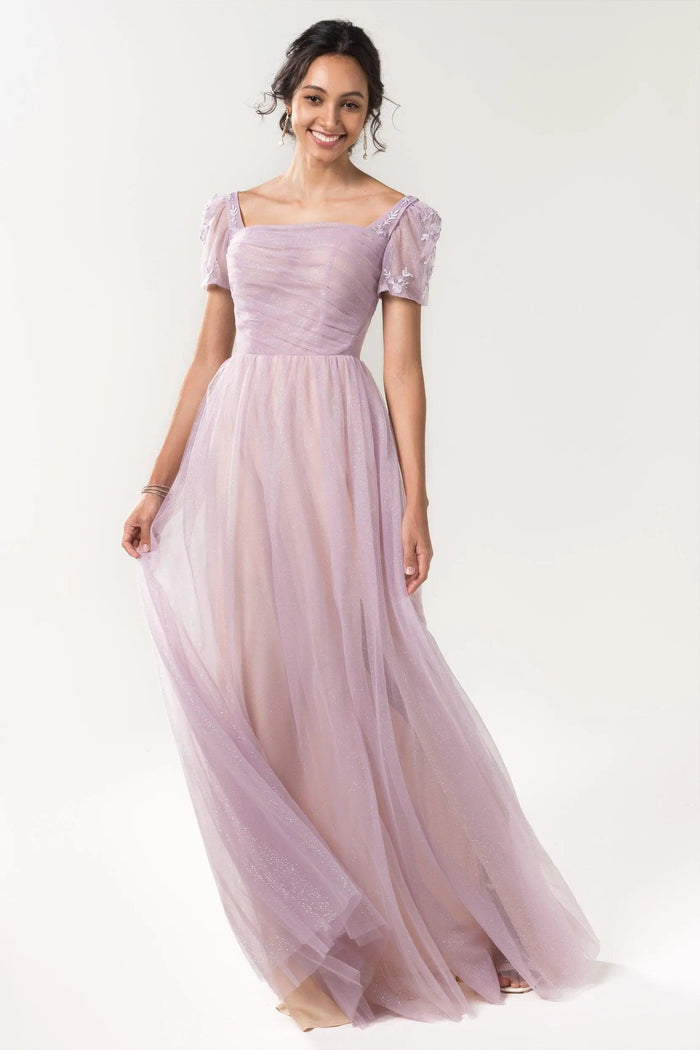 A-Line Floor Length Sparkling Tulle Bridesmaid Dress CB0617CR