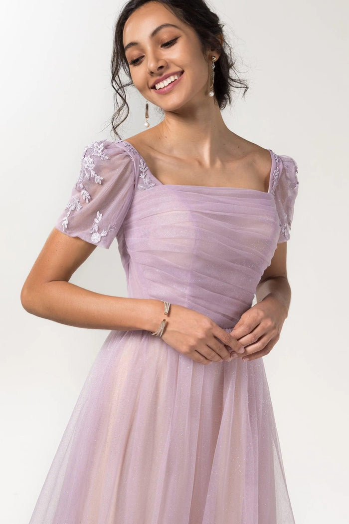 A-Line Floor Length Sparkling Tulle Bridesmaid Dress CB0617CR