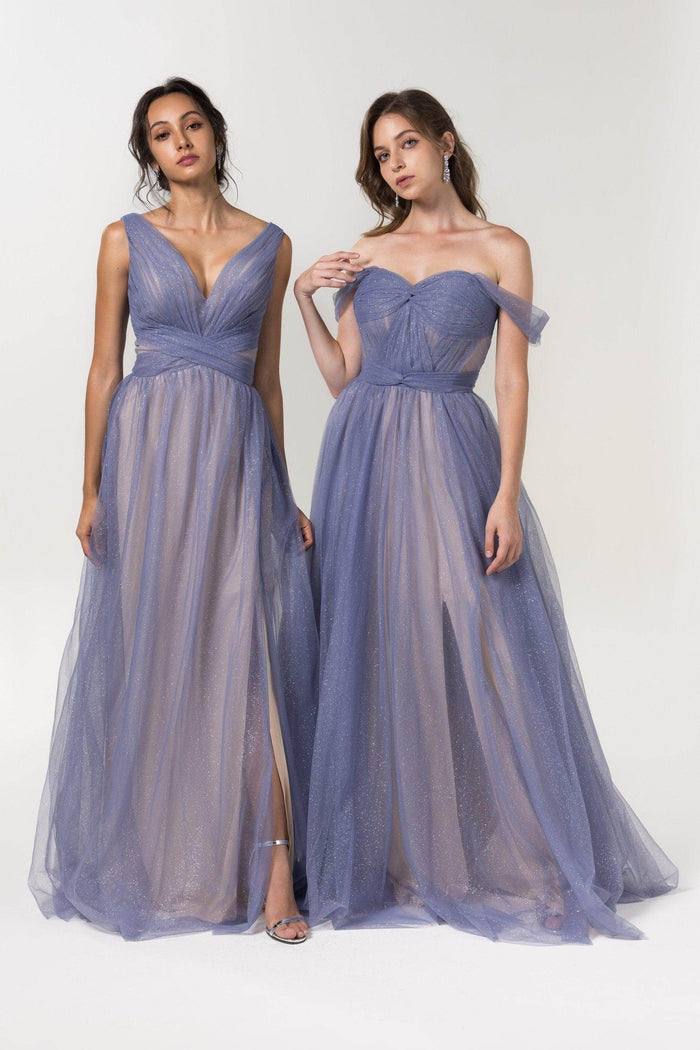 A-Line Floor Length Sparkling Tulle Bridesmaid Dress Formal Dresses CB0608PS - COCOMELODY
