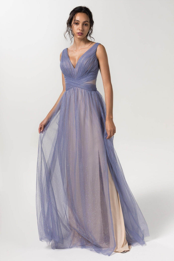 A-Line Floor Length Sparkling Tulle Bridesmaid Dress Formal Dresses CB0609PS - COCOMELODY
