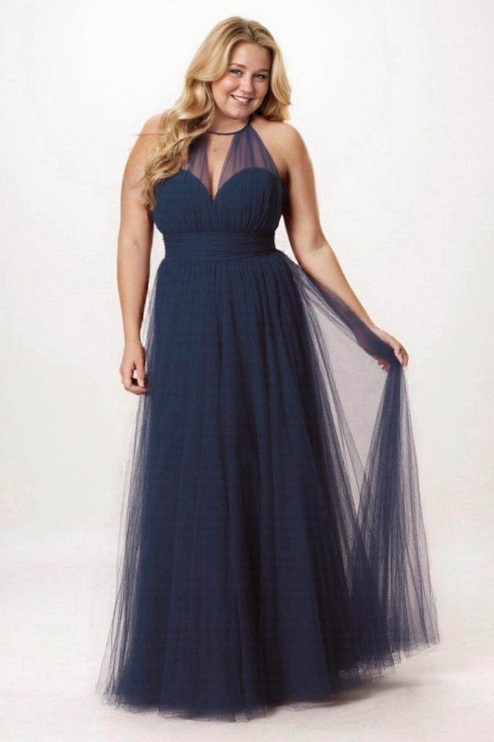 A-Line Floor Length Tulle Bridesmaid Dress CB0334PS - COCOMELODY