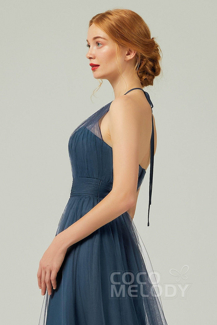A-Line Floor Length Tulle Bridesmaid Dress CB0334PS - COCOMELODY