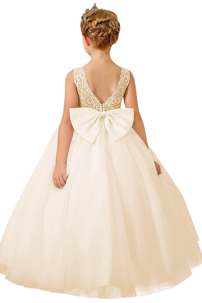 A-Line Floor Length Tulle Lace Flower Girl Dress CF0289 - COCOMELODY