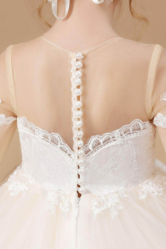 A-Line Floor Length Tulle Lace Flower Girl Dress CF0303 - COCOMELODY