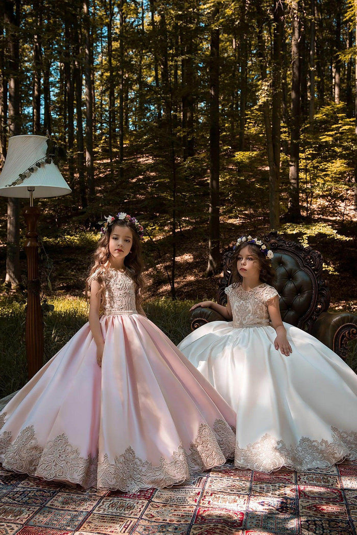 A-Line Floor Length Tulle Lace Flower Girl Dress CF0317 - COCOMELODY